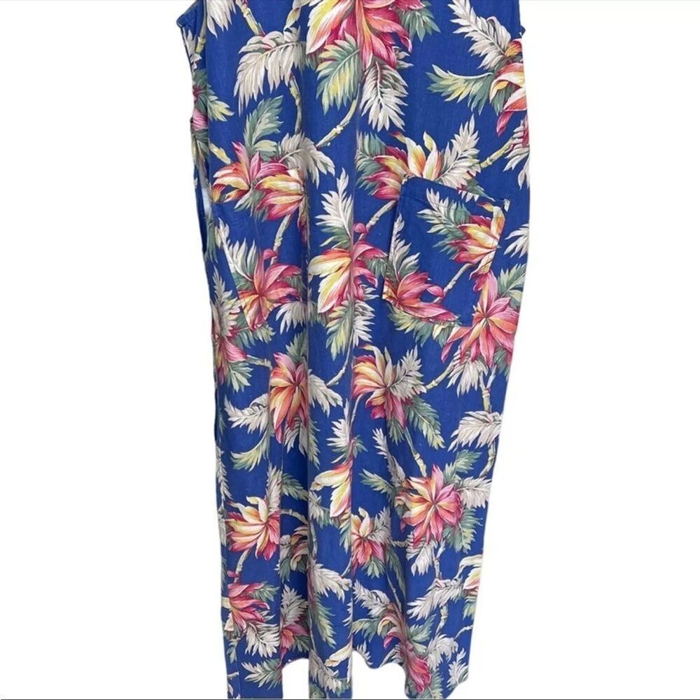 Vintage Jumper Maxi Dress Linen Blend Floral Coastal Boho Tropical Vacation - Picture 4 of 9